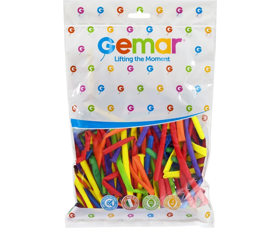 Balony Gemar, rurki włoskie party mix, 100szt.